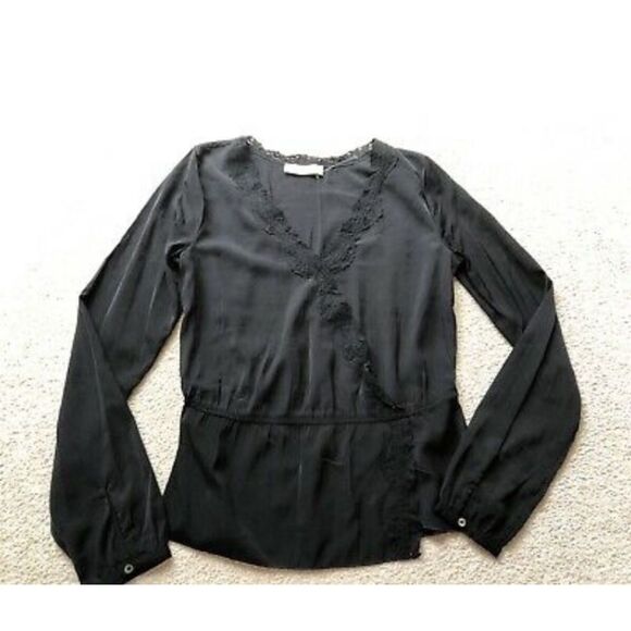 Abercrombie & Fitch Long Sleeve Black Lace Trim Blouse Small - Picture 6 of 7